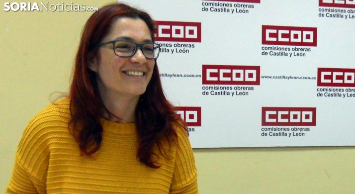 Cristina Ochagabía, este jueves en la sede de CC OO en Soria. /SN