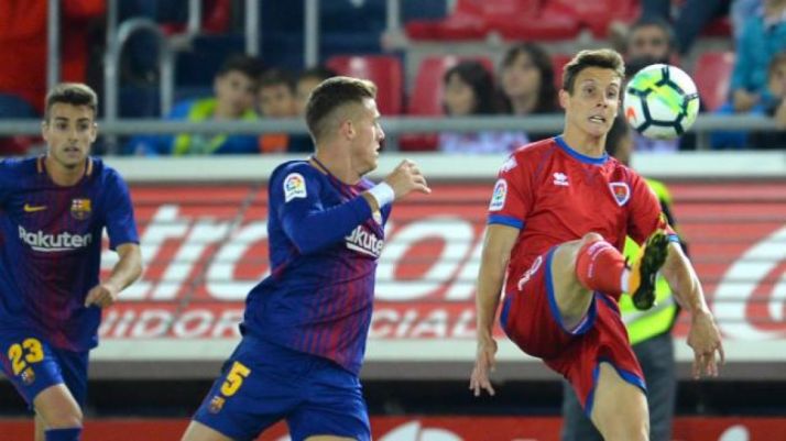 Guillermo Fernández anotó el gol que le dio el triunfo al Numancia contra el Barça B en Los Pajaritos. LaLiga.