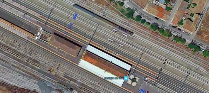 Vista satélite del nudo ferroviario de la estación de Renfe en Castejón. /GM 
