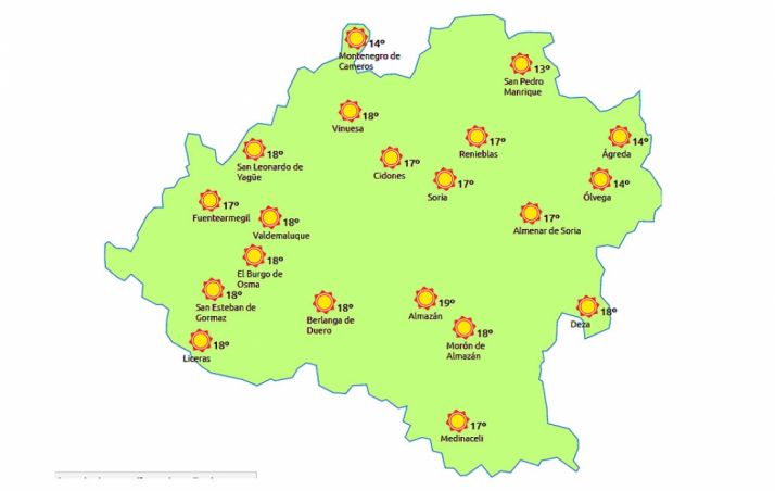 Previsión a las 14:00 horas./eltiempo.es