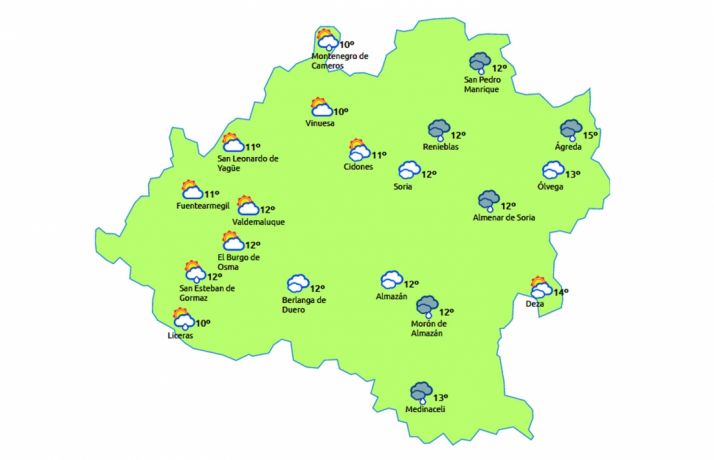 Previsión para las 13:00 de este sábado. /eltiempo.es