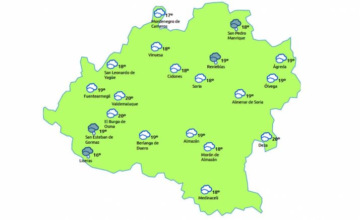 Previsión a las 14:00 h de este viernes. /eltiempo.es