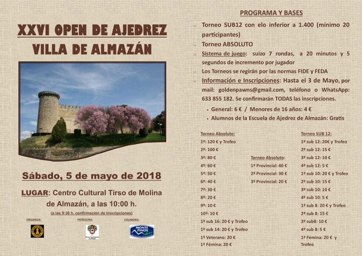 Almazán celebra el sábado su XXVI Open de ajedrez Villa de Almazán