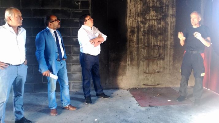 De Miguel (izda.), Rey, Cedazo y Antón este jueves en el parque de Almazán. /Dip.