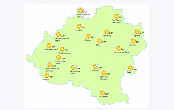 Mapa a las 14.00 horas. /eltiempo.es