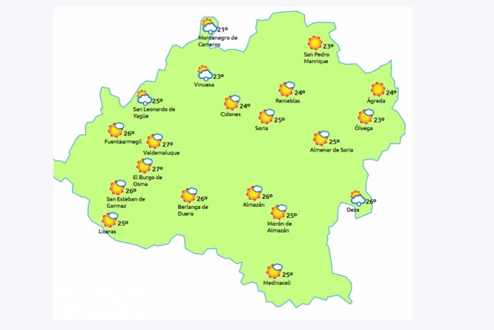 Mapa a las 13:00 horas. /eltiempo.es