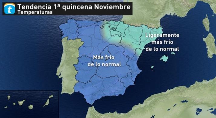 Mapa para la primera quincena de este mes entrante. /eltiempo.es