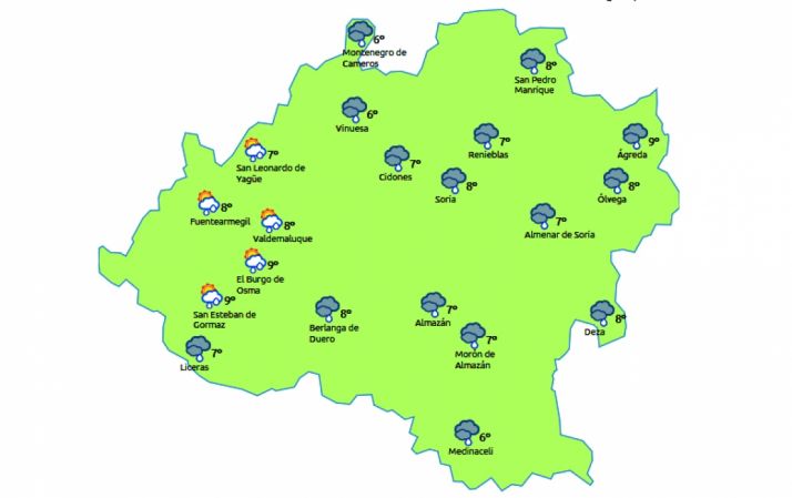 Mapa a las 13:00 horas. /eltiempo.es