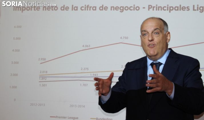 Javier Tebas, en su internvención este lunes en FOES. /SN