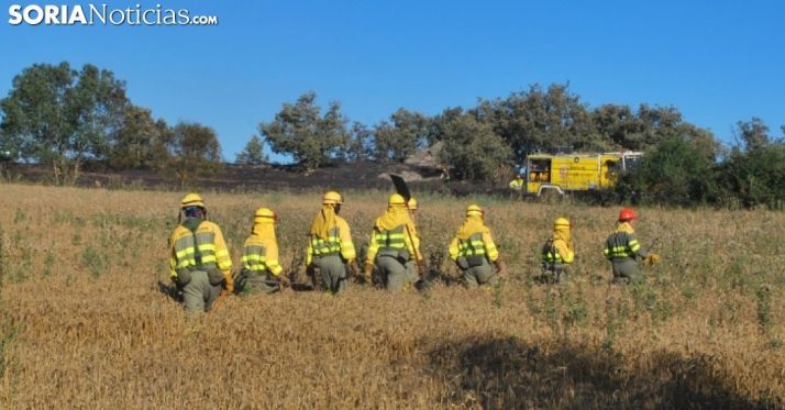 Personal anti incendios de la Junta en un siniestro en la provincia soriana. /SN