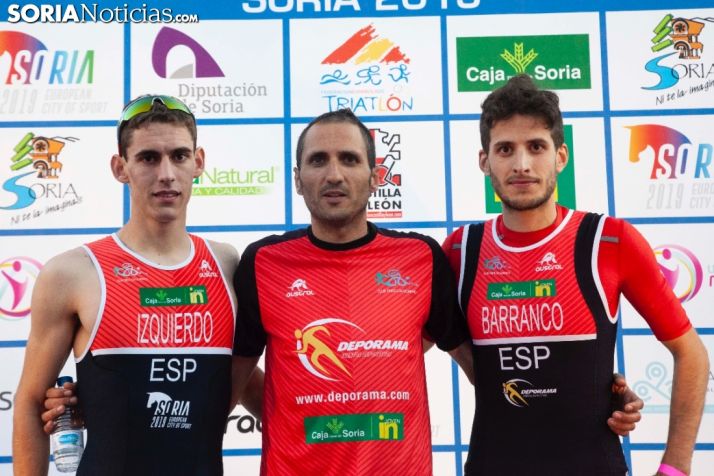 zqierdo, Rodríguez Rújula y Barranco, los valedores del ascenso del Triatlón Soriano a Primera. SN