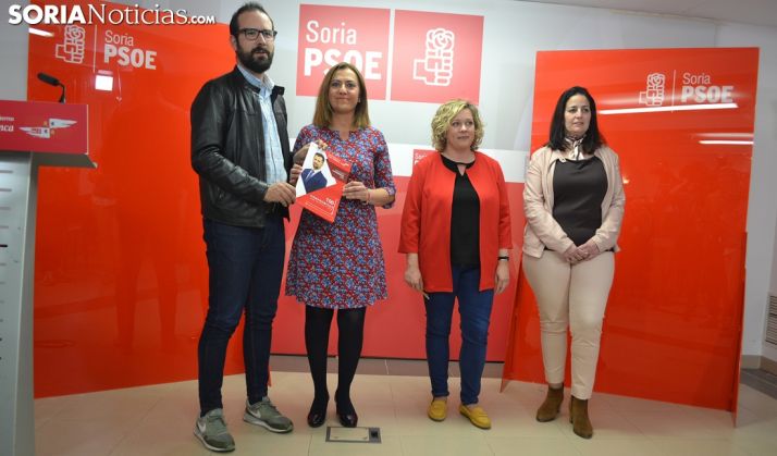 Hernández, Barcones, Villar y Antón esta tarde de lunes en la sede del PSOE soriano. /SN