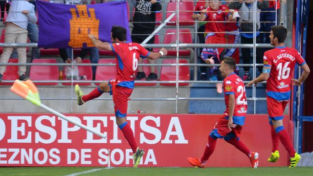 Escassi celebra con rabia el 2-0 en Soria. LaLiga