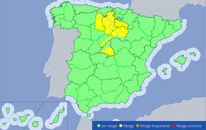 Zonas con riesgo de tormentas y lluvias a partir de esta tarde, según la Aemet. 