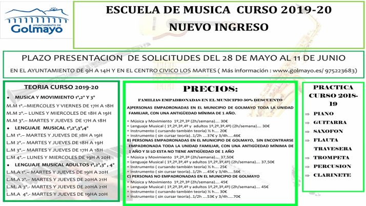 Golmayo abre el 28 el plazo de solicitudes para su Escuela de Música