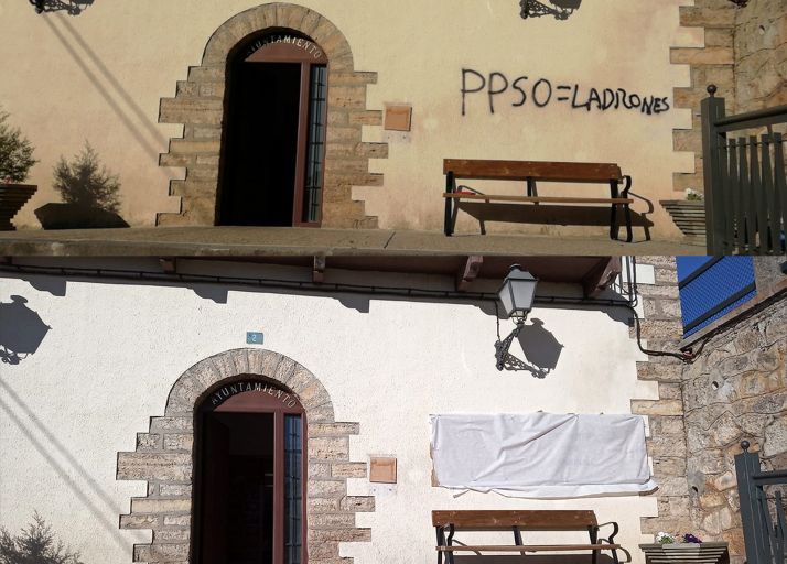 Pintadas en el ayuntamiento de Cabrejas del Pinar. 