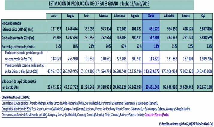 Estimaciones efectuadas por la organización agraria