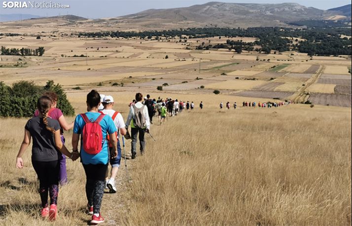 Los caminantes este sábado por el valle del Araviana. /SN