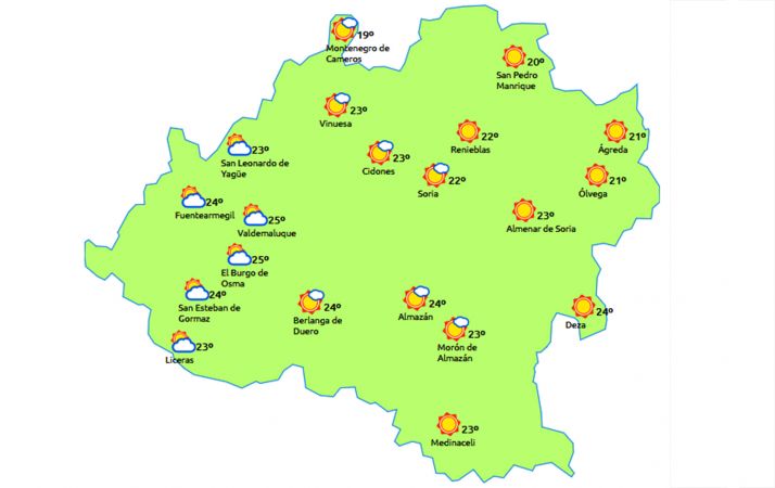 El pronóstico a las 14:00 horas. /eltiempo.es