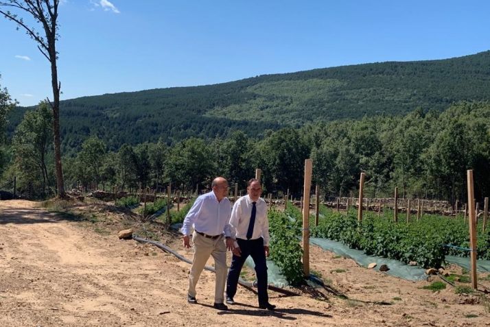 Imagen de la visita de Benito Serrano a la plantación.