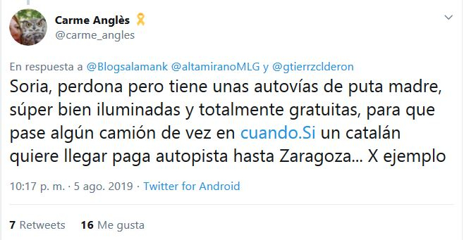 Las virales respuestas a una independentista ofendida por las autovías de puta madre de Soria