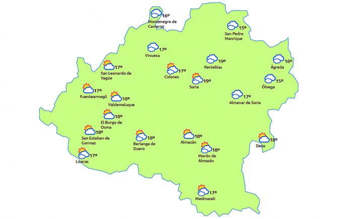 Mapa de la provincia a las 14:00 horas. /eltiempo.es