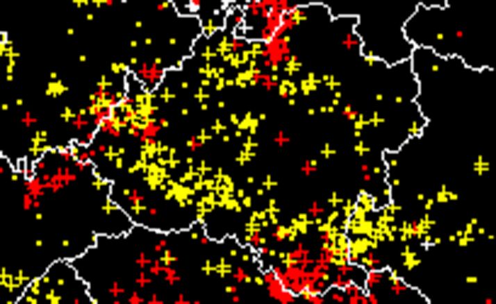 Mapa de la provincia con las descargas de esta noche. /Aemet