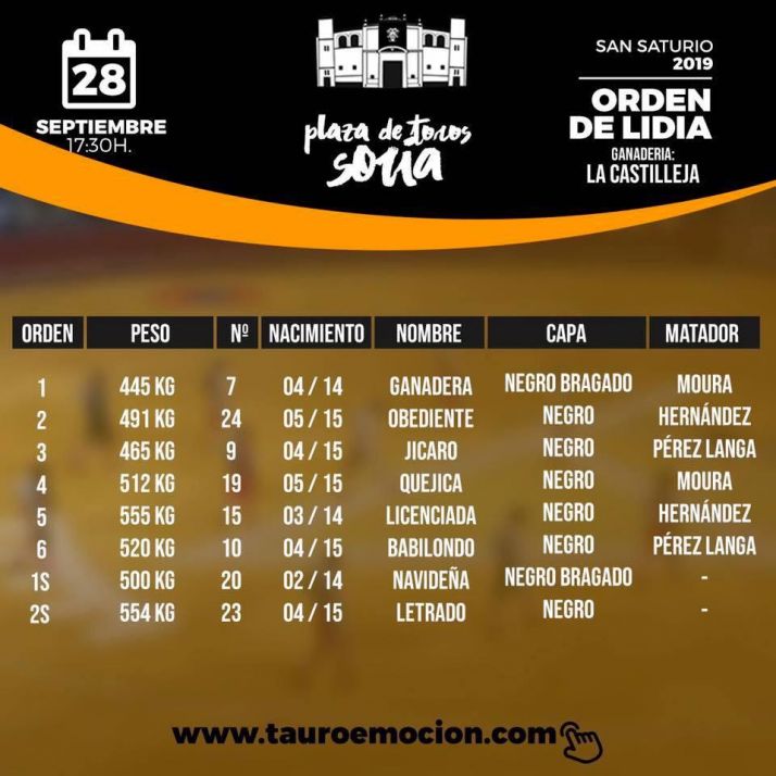 Orden de Lidia de la corrida de rejones