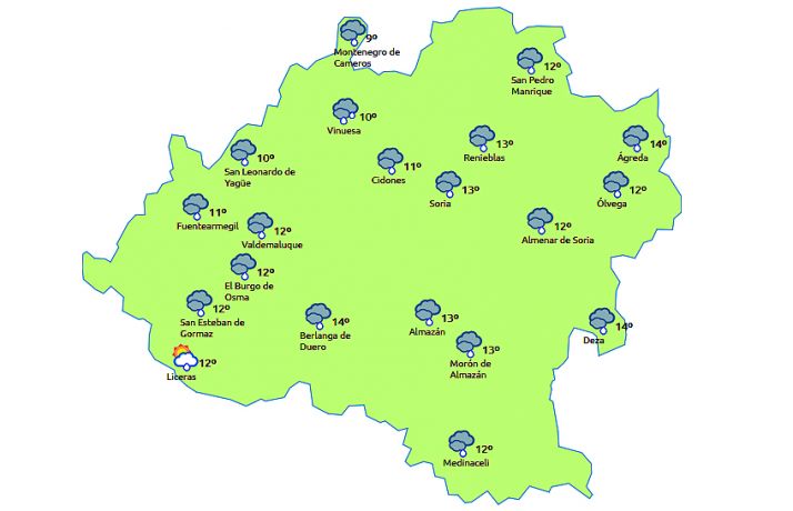 Mapa de la provincia a las 14:00 horas. /eltiempo.es
