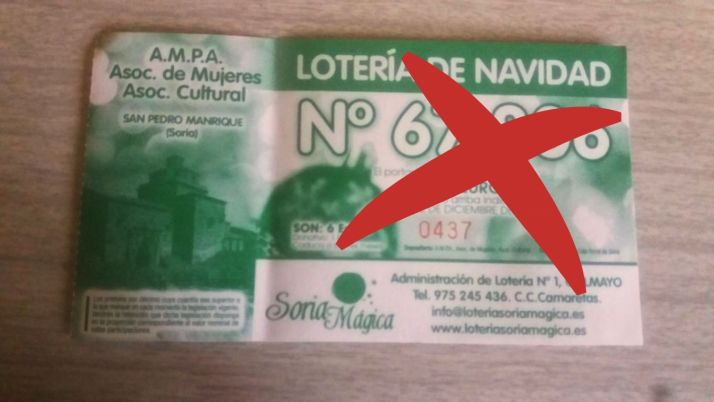 Boleto con el número (tachado) no correspondiente al jugado. /SN