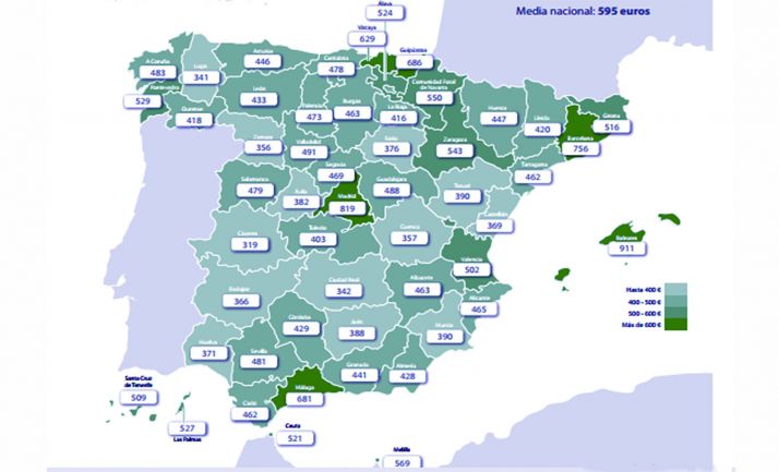 Pago mensual que, de acuerdo al coste financiero vigente, afronta el tomador de una hipoteca (en euros)
