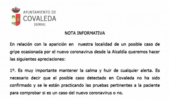 El encabezado de la nota distribuida por el Ayuntamiento. 