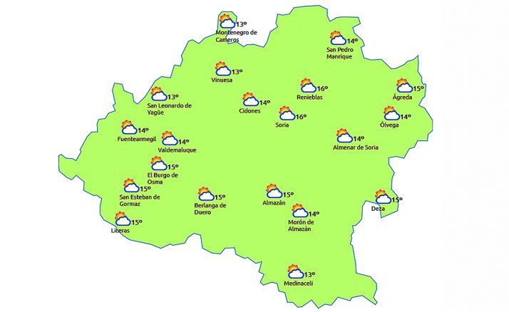 El pronóstico a las 14:00 horas. /eltiempo.es