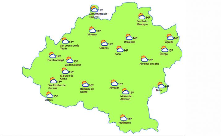 El pronóstico a las 14:00 horas. /eltiempo.es