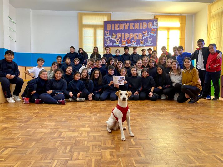 Pipper, el perro influencer visita el colegio Trilema Soria