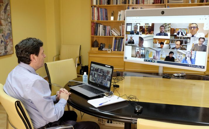 El consejero durante la vídeo conferencia de esta tarde. /Jta.