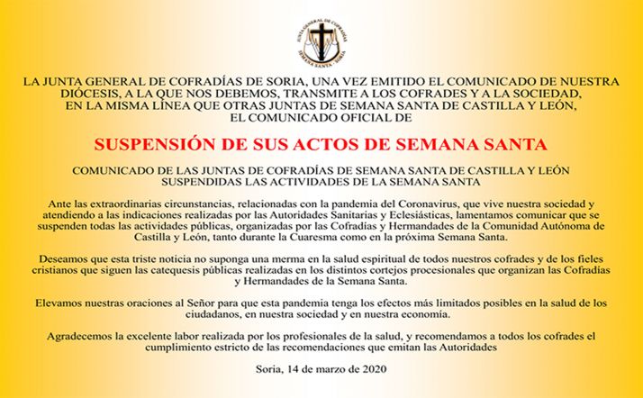 El comunicado remitido por la Hermandad de Cofradías.