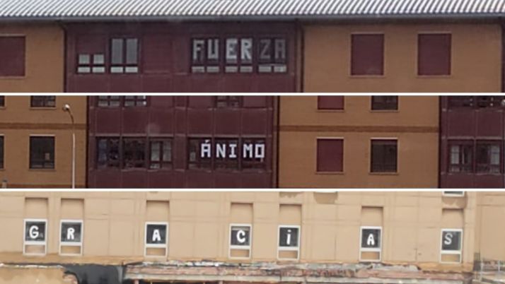 Ciudadanos y sanitarios: Carteles en las ventanas contra el Coronavirus en Soria