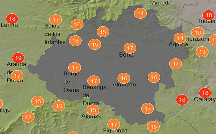 Pronóstico de temperaturas a las 15:00 horas. /AEMET.