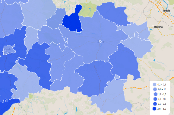 Porcentaje de personas enfermas por número de tarjetas sanitarias en cada zona básica de salud. Datos acumulados a partir del 1 de marzo de 2020.