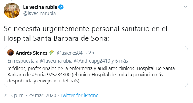 La vecina rubia se hace eco de la necesidad de Soria