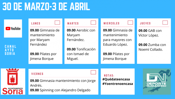 Calendario de gimnasia municipal por Youtube para la próxima semana