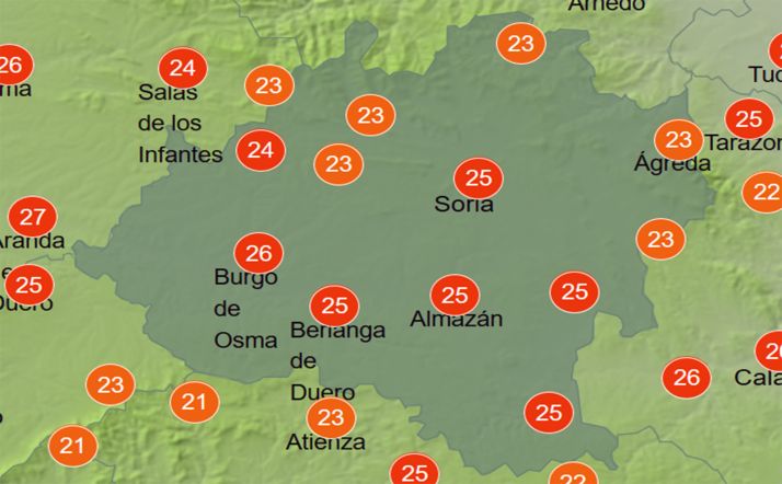 Temperaturas a las 14:00 horas. /AEMET