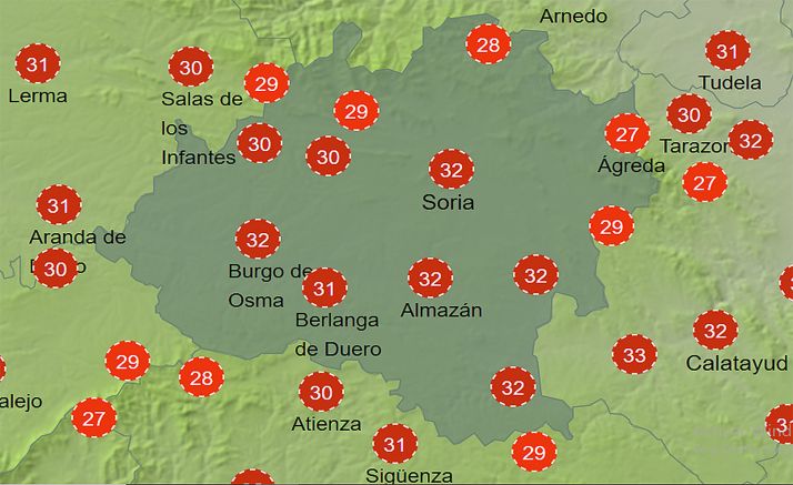 Mapa con la sensación térmica a las 14:00 horas. /AEMET