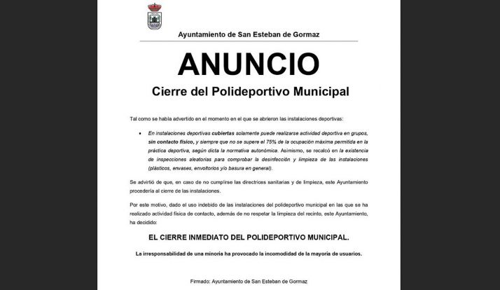 El aviso municipal del cierre. 