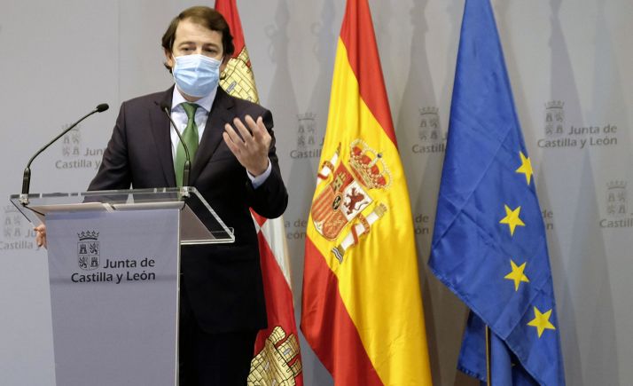 Fernández Mañueco en la rueda informativa hoy, tras la reunión de presidentes. /Jta.