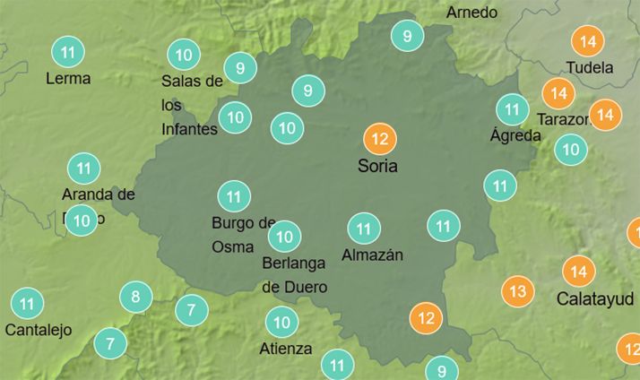 Temperaturas a las 12:00 horas. /AEMET