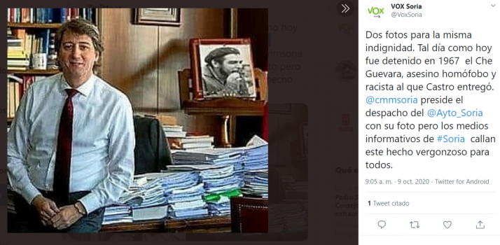 Vox Soria critica que una foto del Che Guevara presida el despacho del alcalde de la capital