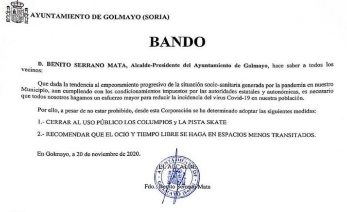 Serrano decreta el cierre de la pista de skate y de los columpios en Golmayo