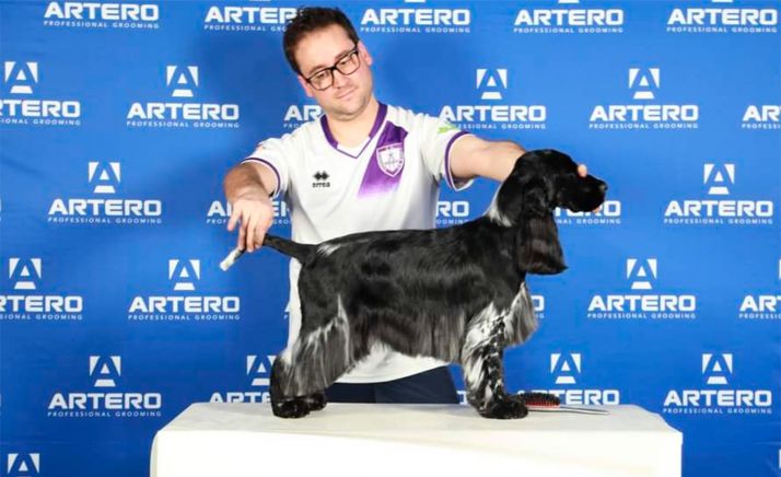 El peluquero canino soriano Carlos Romera, en el Groomer Slam